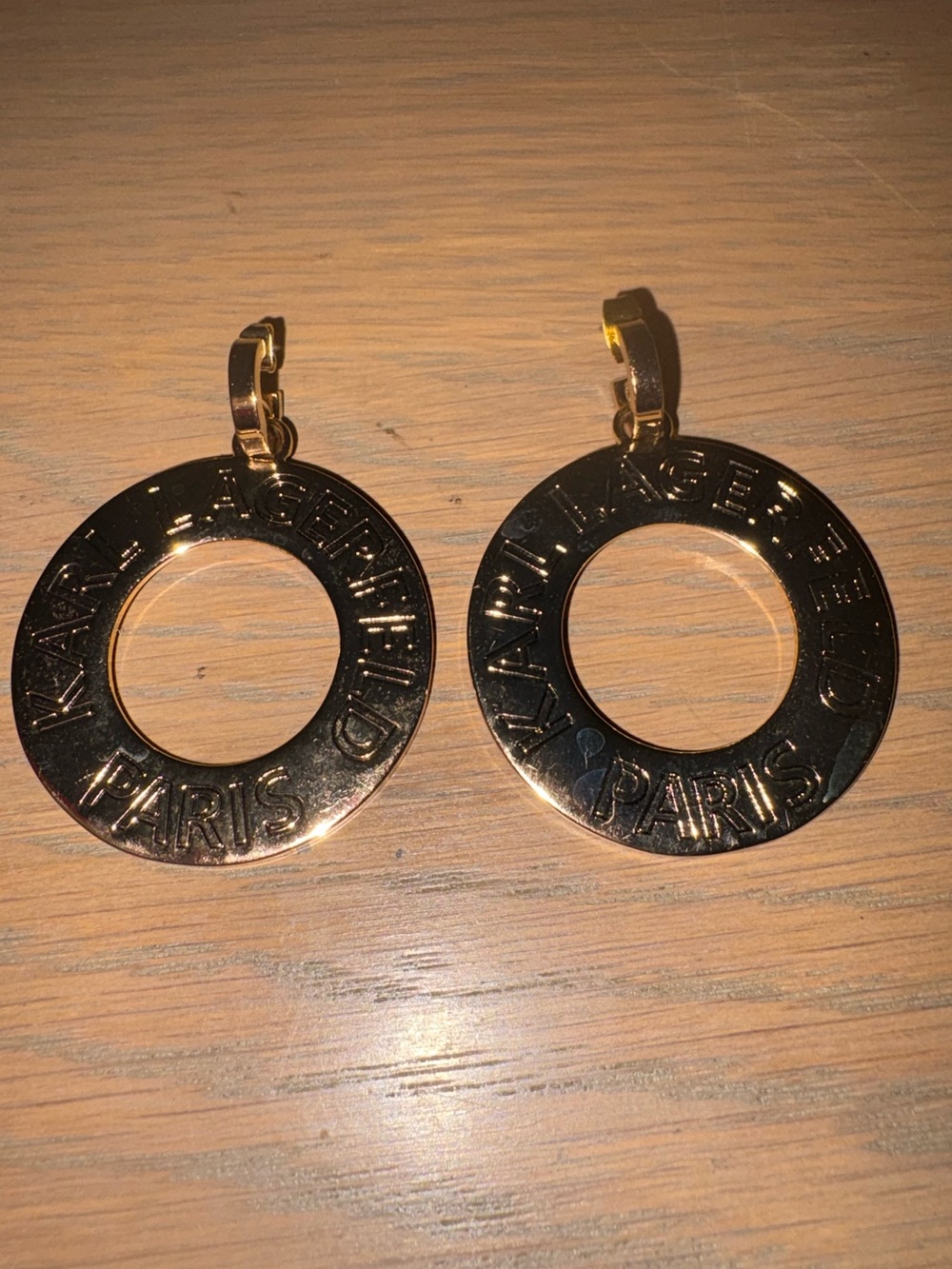 Karl Lagerfeld Gold-Tone Circular Logo Drop Earrings — Great Condition
